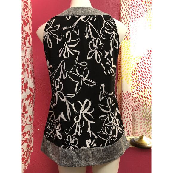 ROBERT LOUIS Black White Grey Top Sleeveless Floral Scoop Neck Small - Picture 4 of 5